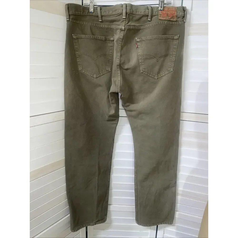 Levi's 501 Original Fit Jeans Mens Size 38x32 Olive Green Button Fly Denim
